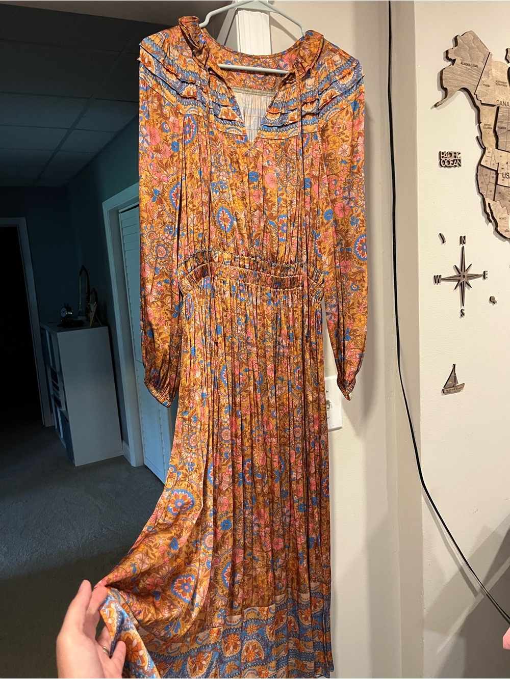 Boho Floral Long Sleeve Maxi Dress in Rust